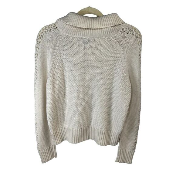 J Crew Cream wool blend cable knit sweater with navy ruffles XS - Picture 6 of 11